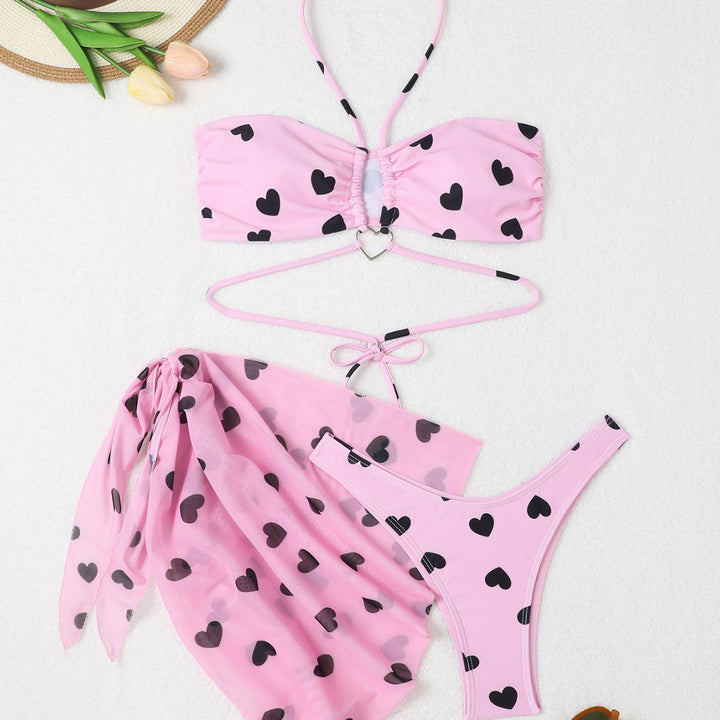 Dame Bikini-sæt med hjerteprint og raffinerede detaljer Stilla