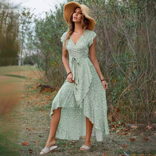 Dame Maxikjole med voluminøse ruffles detaljer og legende blomstermønster Stilla