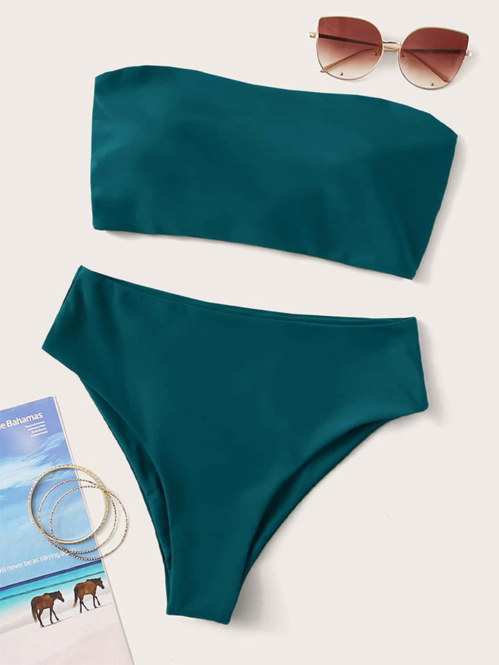 Dame bikini-sæt med bandeau-top og højtaljede bukser Stilla
