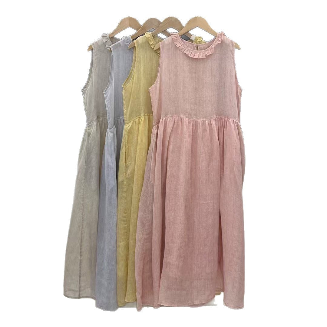 Femme Relaxed Fit Rynket Linned Maxi Kjole Stilla