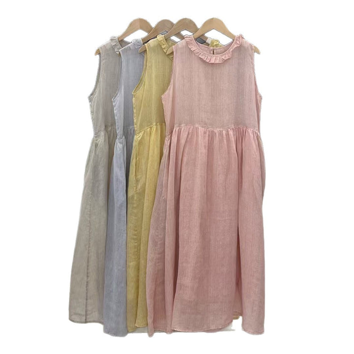 Femme Relaxed Fit Rynket Linned Maxi Kjole Stilla