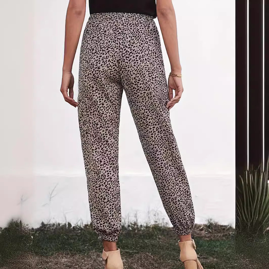 Dame Legere Fritidsbukser med moderne Leopardmønstre og elastisk Talje Stilla