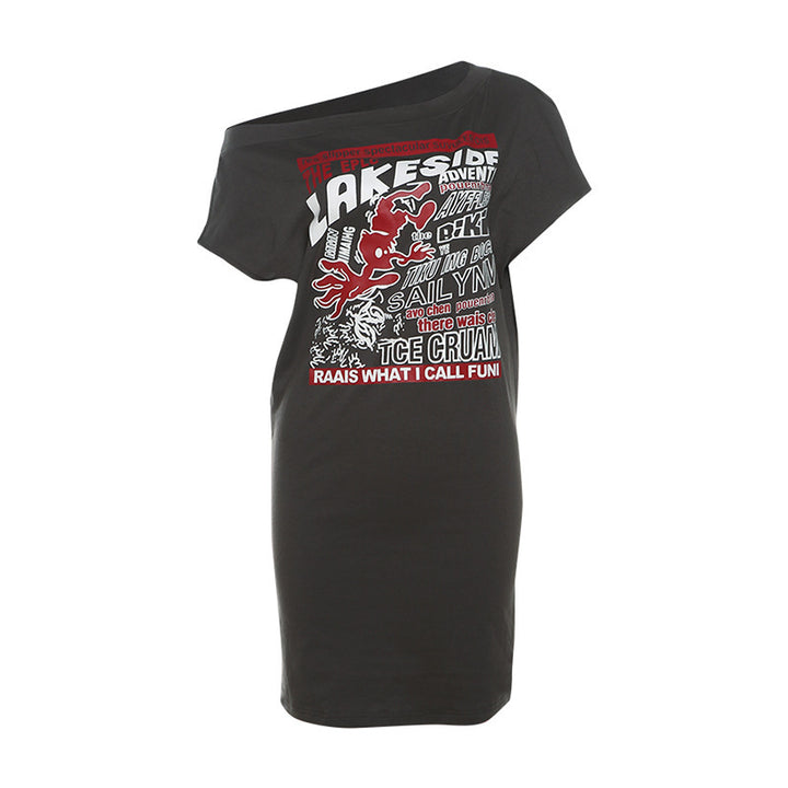 Dame OverStørrelse T-Shirt med trendy print og asymmetrisk snit Stilla