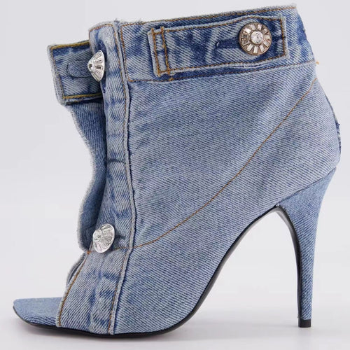 Femme Open-Toe Højhælede Denim Støvletter Stilla