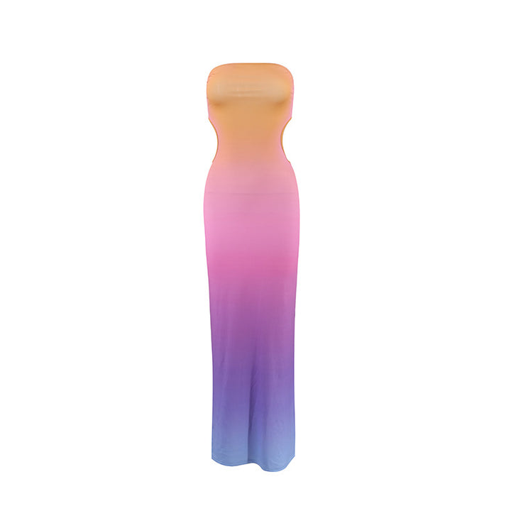 Dame strapless maxikjole i farvegradient Skovae