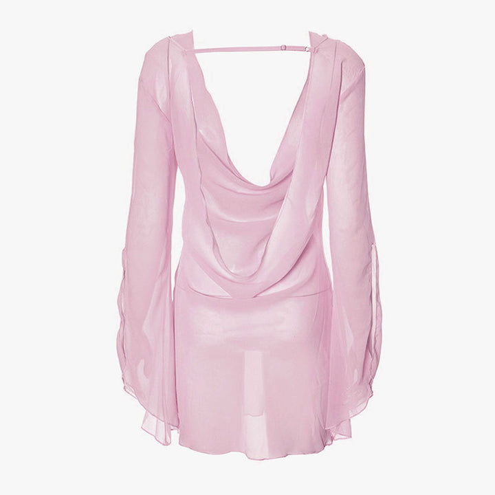 Dame Elegant Chiffon-top med dyb rygudskæring Skovae