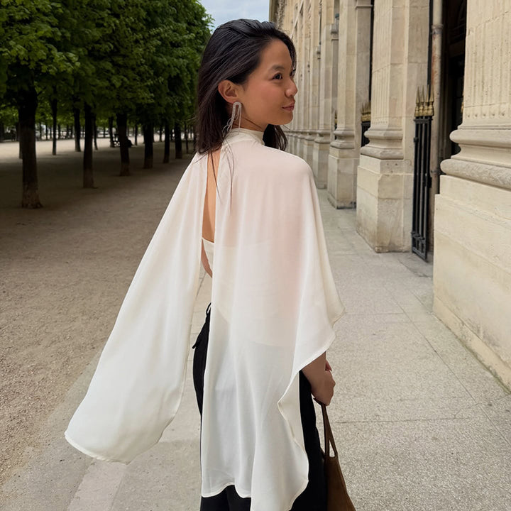 Dame elegant top med transparente vingeærmer Skovae