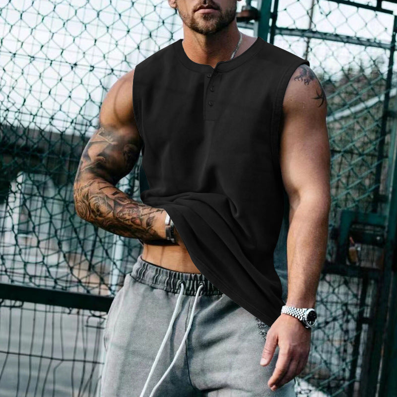 Herren ærmeløst Henley-shirt med dekorative knapper og afslappet snit Stilla