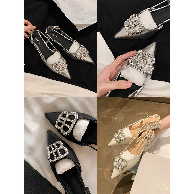 Kvinder Elegant Slingback Spids Tå Ballerinaer med Rhinsten Spænde Detalje Stilla