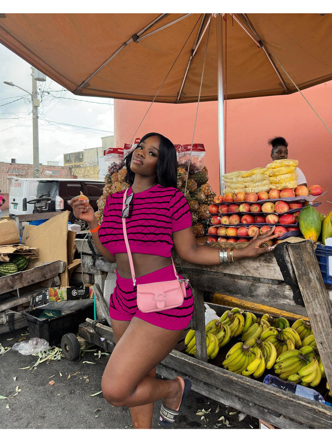 Dame Crop-Top og Shorts Sæt med grafisk mønster Skovae