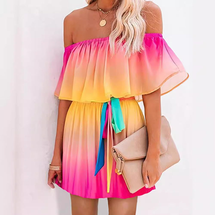 Dame Off-Shoulder Minikjole med farvegradient og taljebælte Stilla