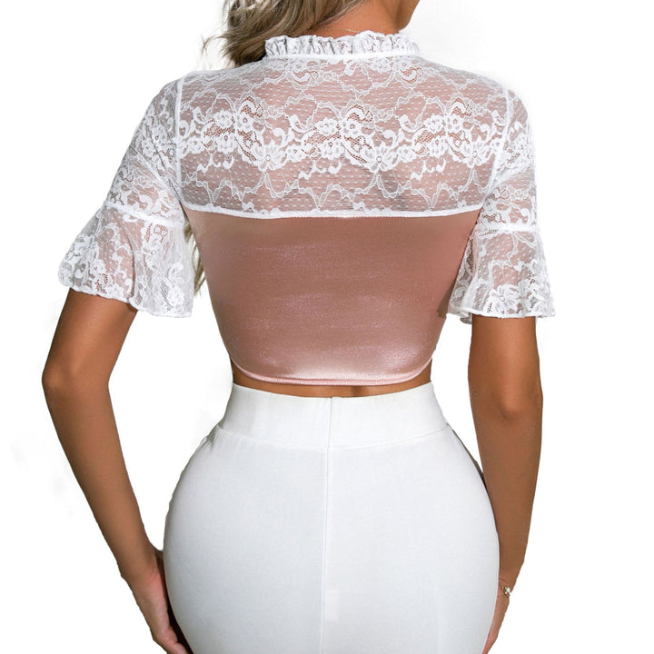 Dame Korse-Bustier med blomstret spidskrave og satinoverflade Stilla