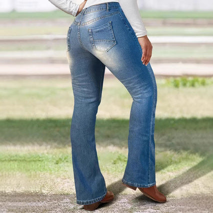 Damer Bootcut Jeans med modeødelagte detaljer og høj komfort Stilla
