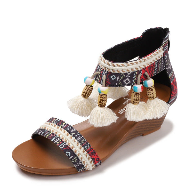 Dame Wedge-sandaler med etnisk kvaster og trendy design Stilla