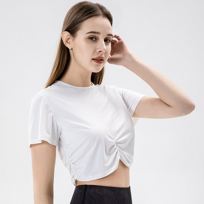 Dame sporty cropped T-shirt med ruching Stilla