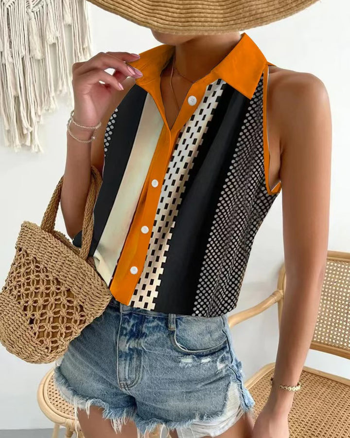 Dame ærmeløs bluse skjorte med moderne geometrisk design Stilla