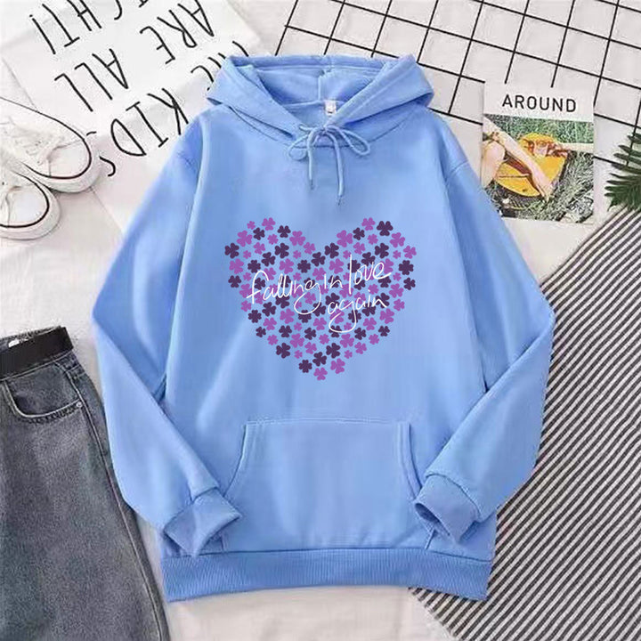 Kvinders hoodie med blomsterhjerte design Skovae