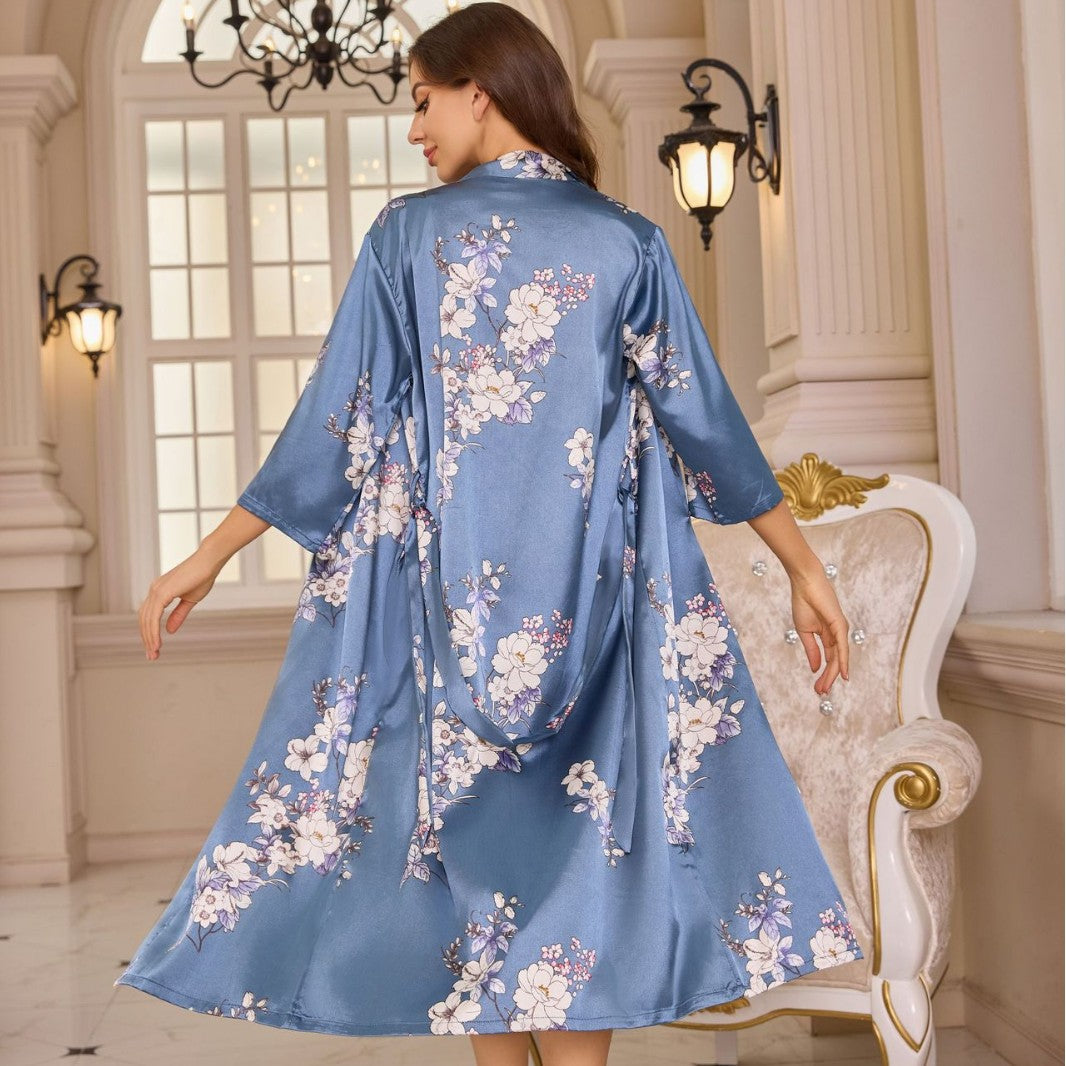 Femme Floral Satin Nattøj Sæt Stilla