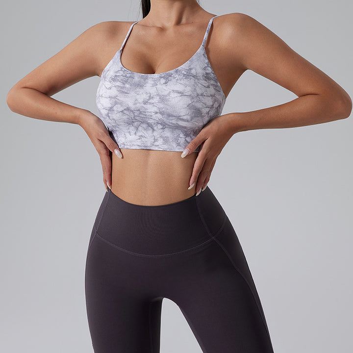 Dame Sporty Crop-Top med marmoreret design og justerbare stropper Stilla