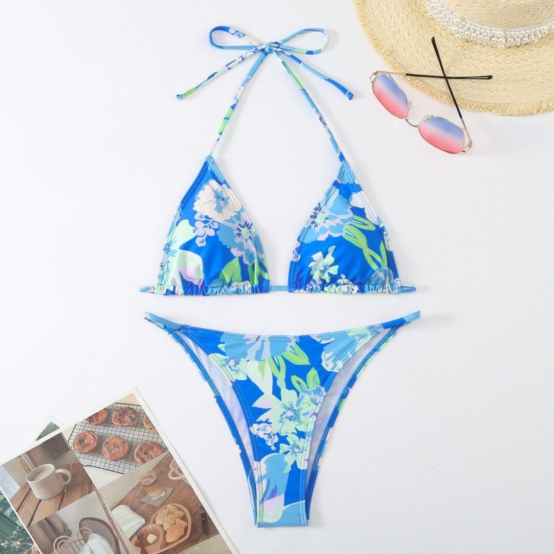 Dame trekant-bikini med legende blomsterdesign og justerbare stropper Skovae