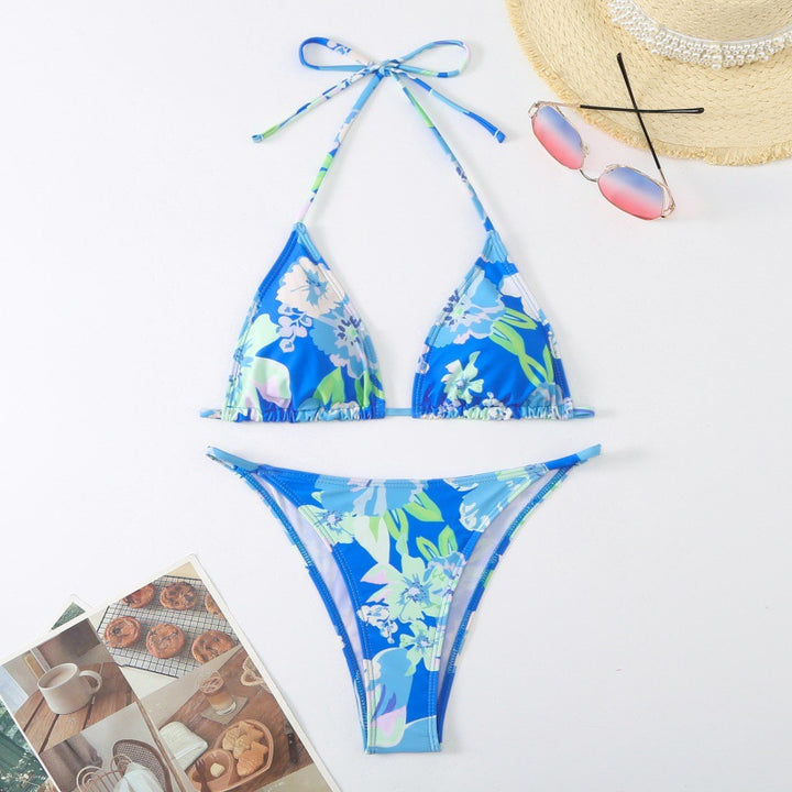 Dame trekant-bikini med legende blomsterdesign og justerbare stropper Skovae