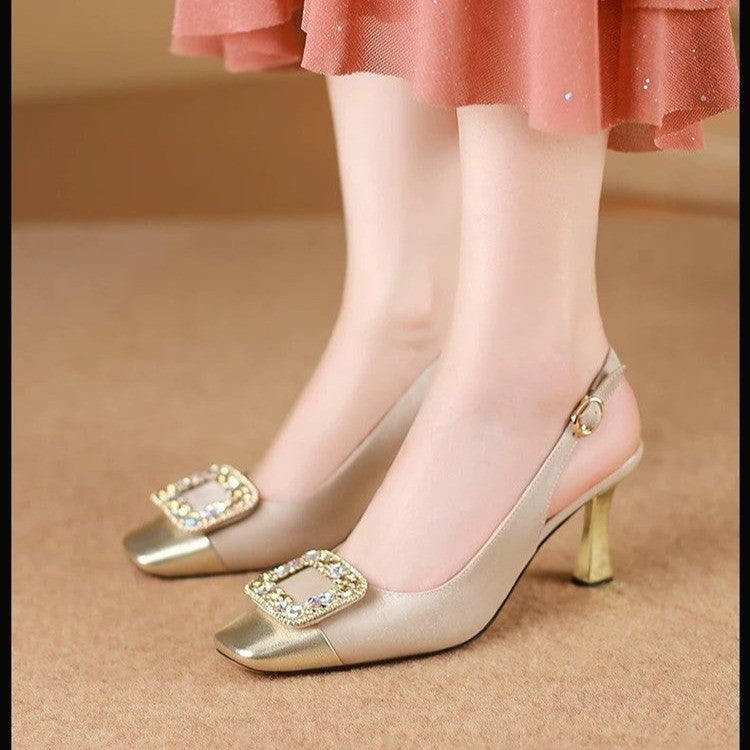 Dame blokhæls slingback pumps med dekorativt spænde-detalje Stilla