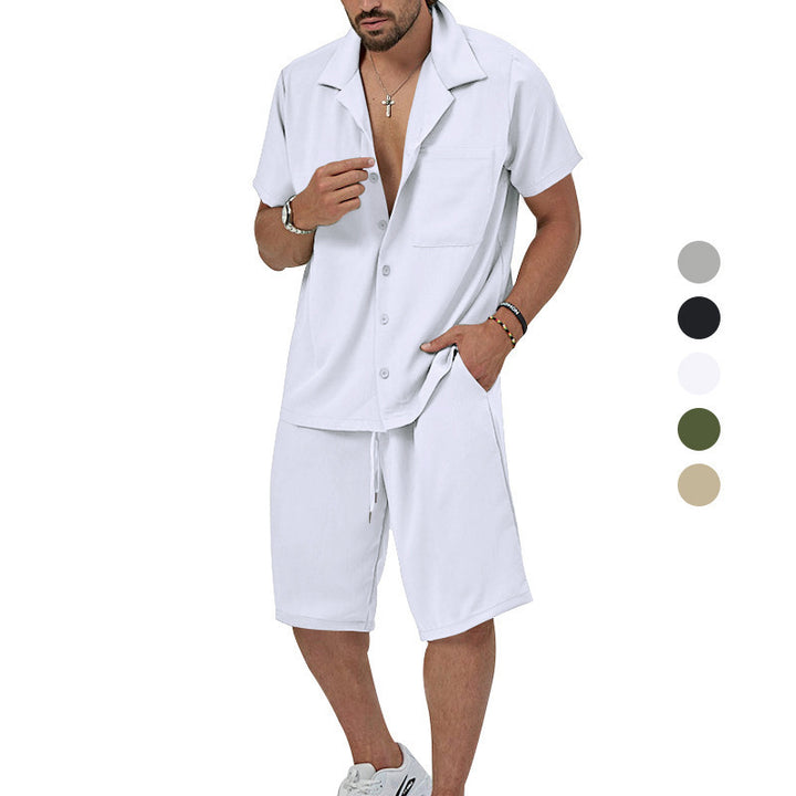 Herrer Sommerligt Fritids-Sæt med Kortærmet Skjorte og Casual Shorts Stilla
