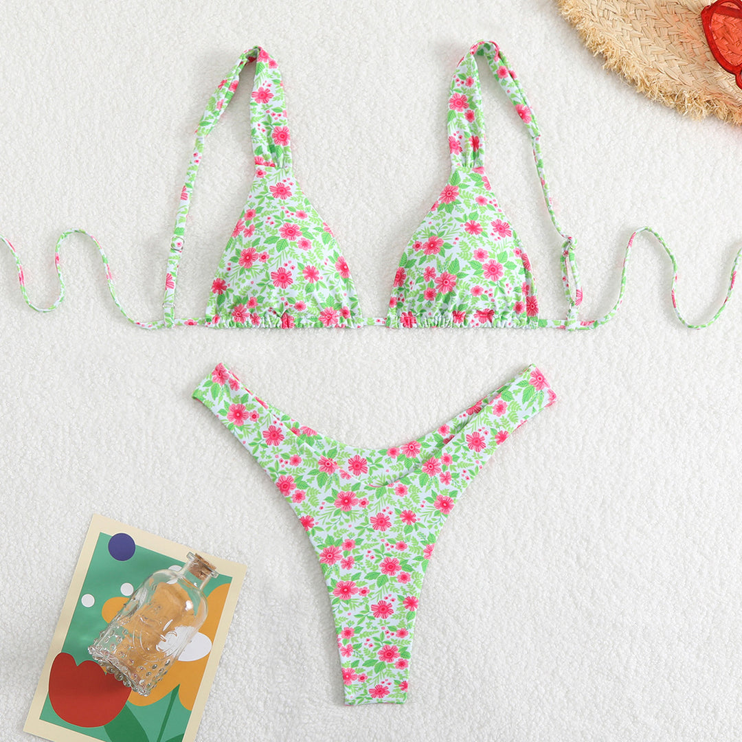 Dame Triangel-Bikini-Sæt med justerbare stropper og trendy mønster Skovae