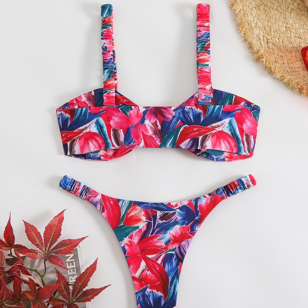 Femme Floral Print Bralette og High-Cut Bikini Bottom Sæt Stilla