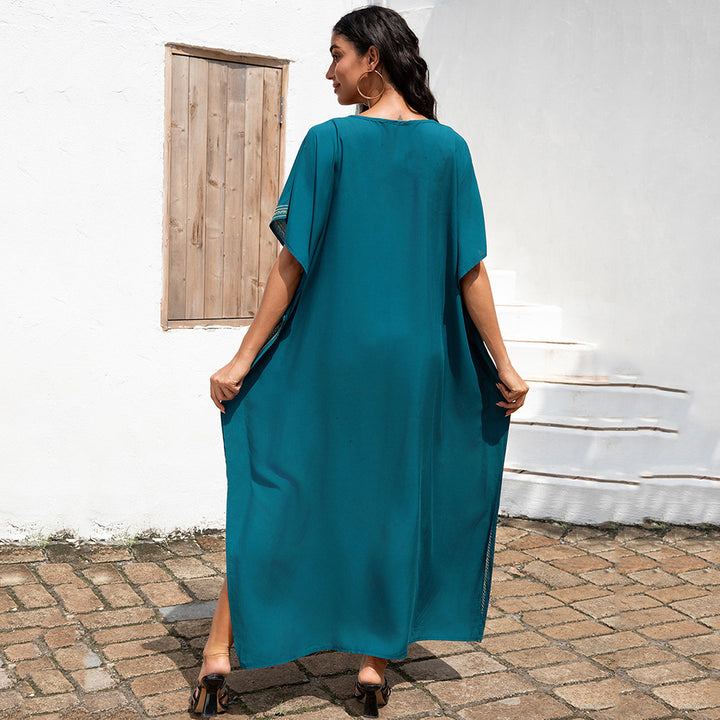 Dame luftig kaftan med elegant broderedesign og sideslids Stilla