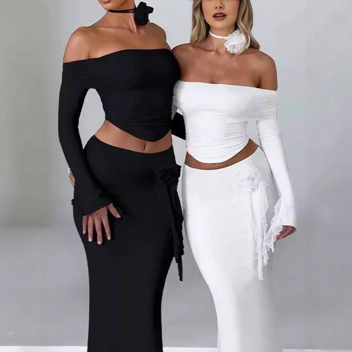 Dame Elegant Off-Shoulder Sæt med dekorerede ærmer og feminint detalje Stilla