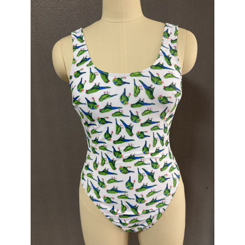 Dame én-delt badesuit med blomsterdesign og skridsikker skæring Skovae