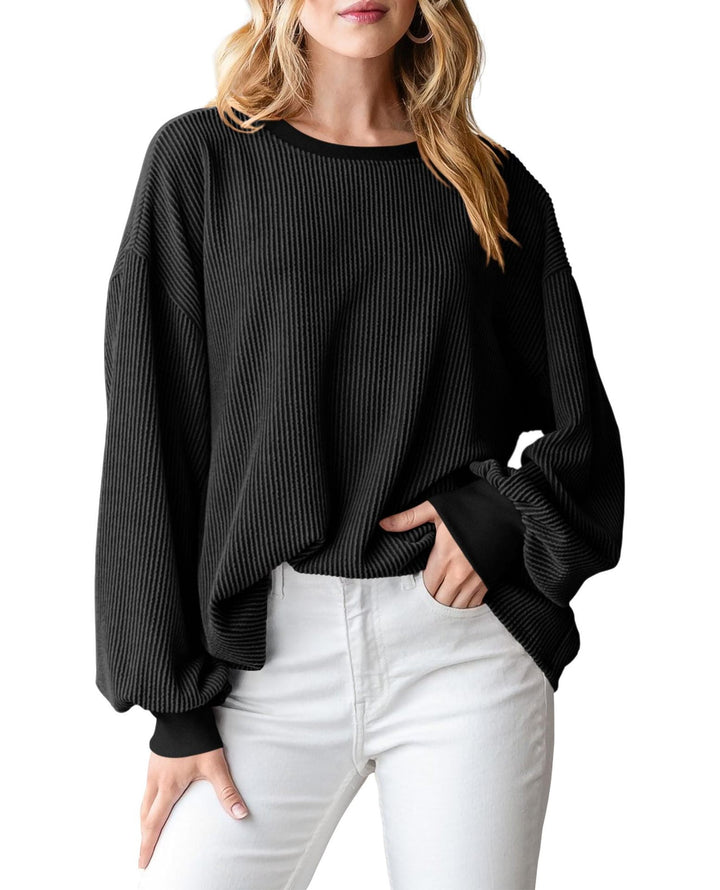 Dame afslappet sweater med ribstruktur og voluminøse ærmer Stilla