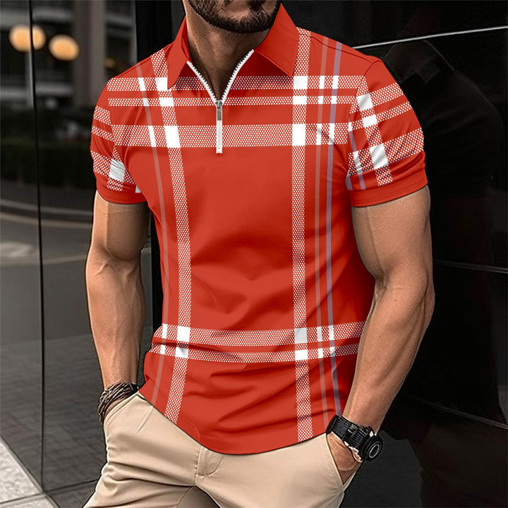 Herrer Kortærmet Poloshirt med moderne lynlås og ternet design Stilla