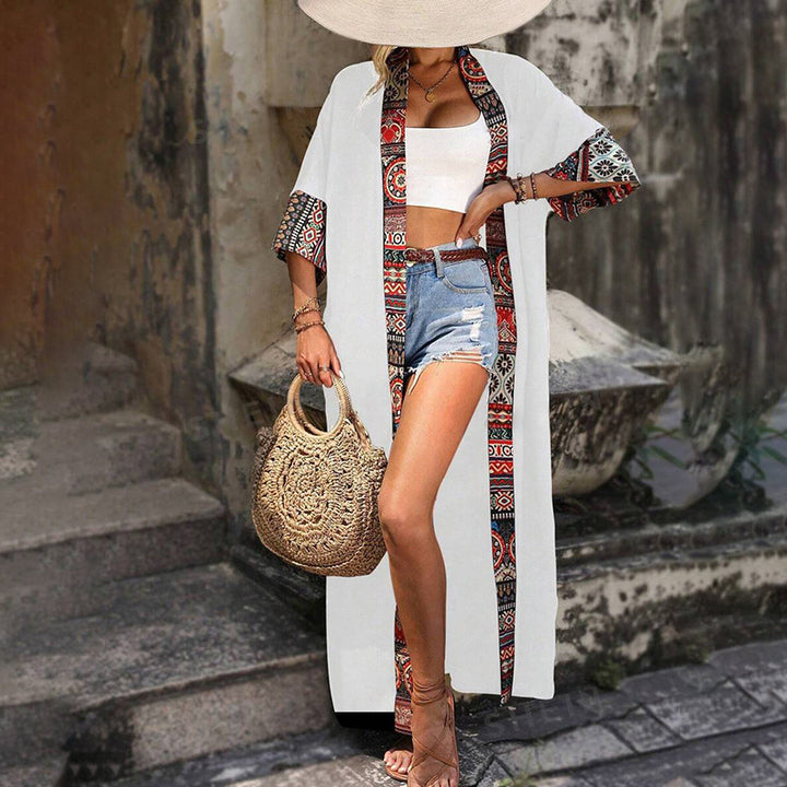 Dame Let Trykt Kimono Wrap Stilla