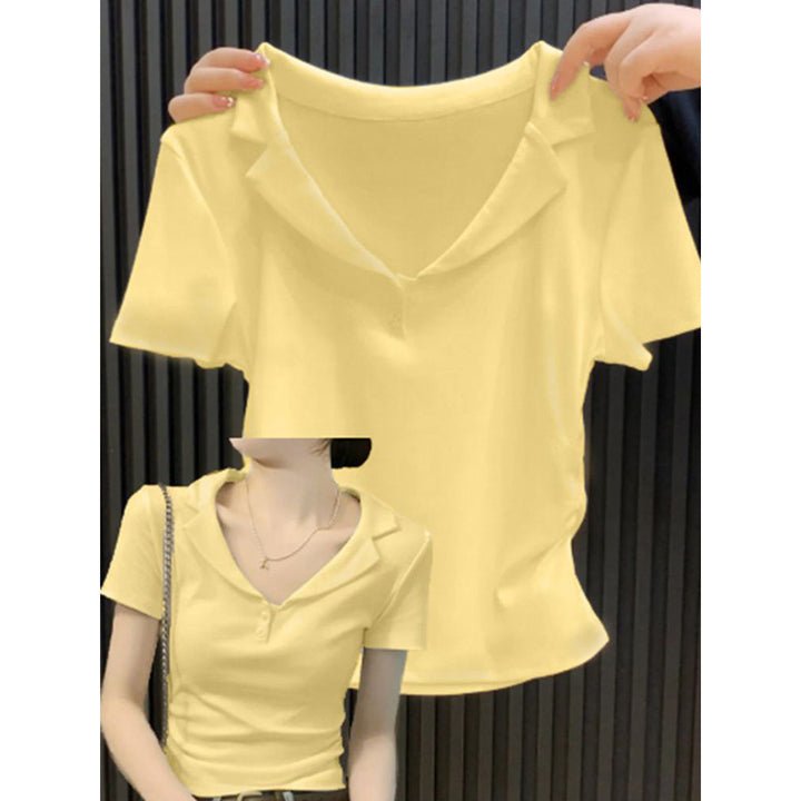 Femme Cropped Polo T-Shirt med stilfuld krave Stilla