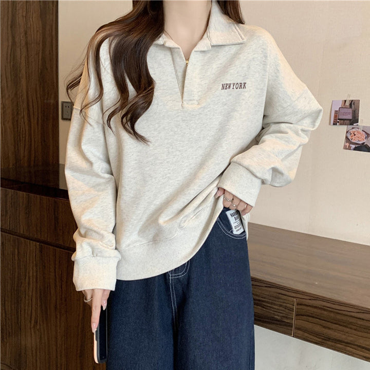 Dame Oversized Polo Stil Sweatshirt med broderet detalje Stilla