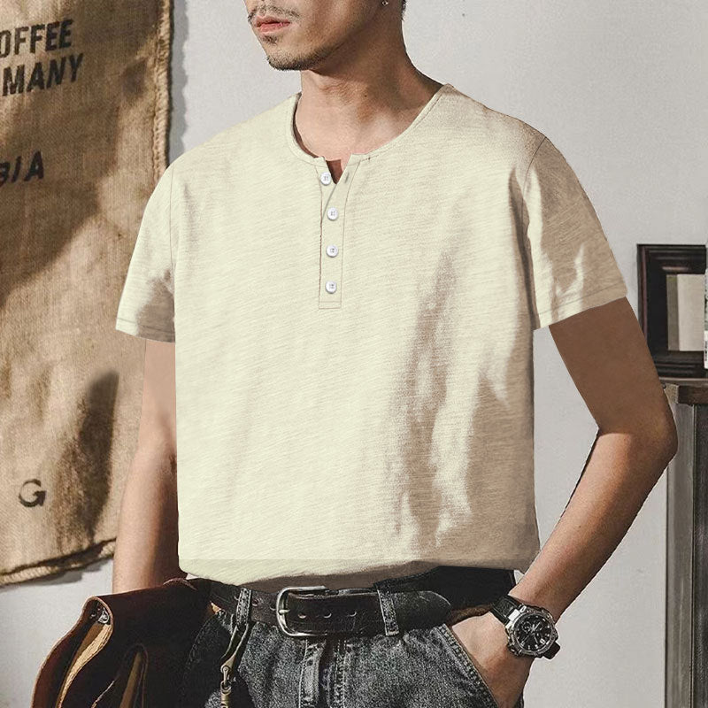 Herre høj kvalitet kortærmet Henley T-shirt med moderne knapper og behagelig pasform Stilla