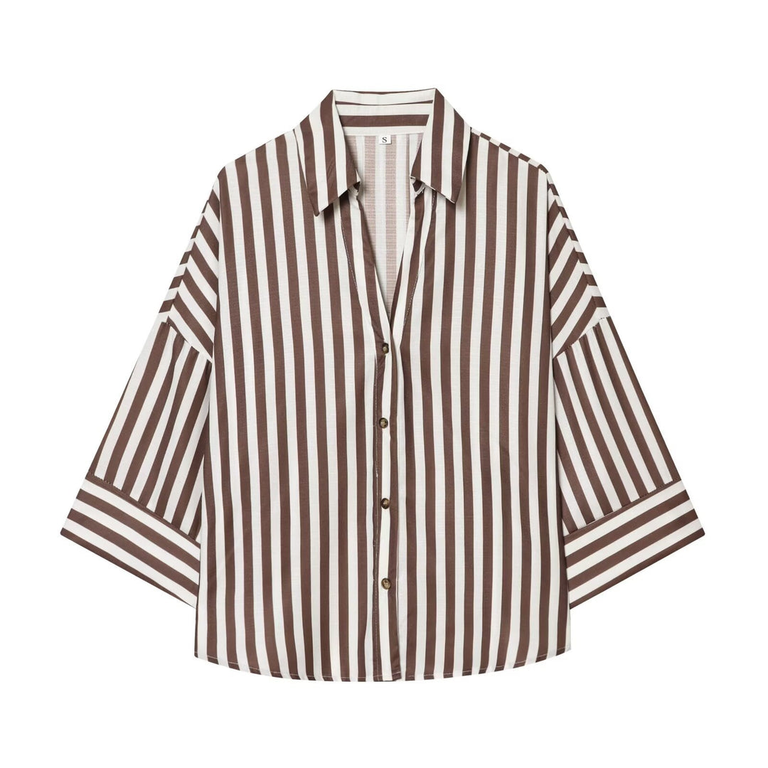 Dame skjorte bluse med afslappet snit og elegante 3/4-ærmer Skovae