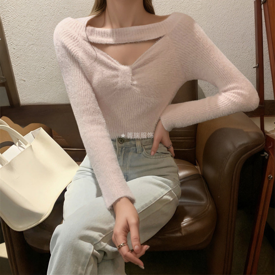 Damer Elegant Strik Top med Fashionable Udsnit