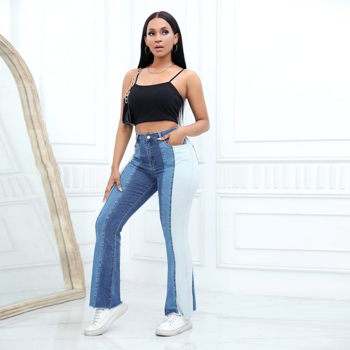 Dame Bootcut Jeans i kontrastdesign med frynset søm Stilla