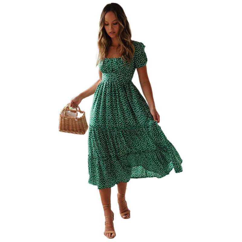 Femme Floral Print Maxi-Kjole med firkantet Udsnit Stilla