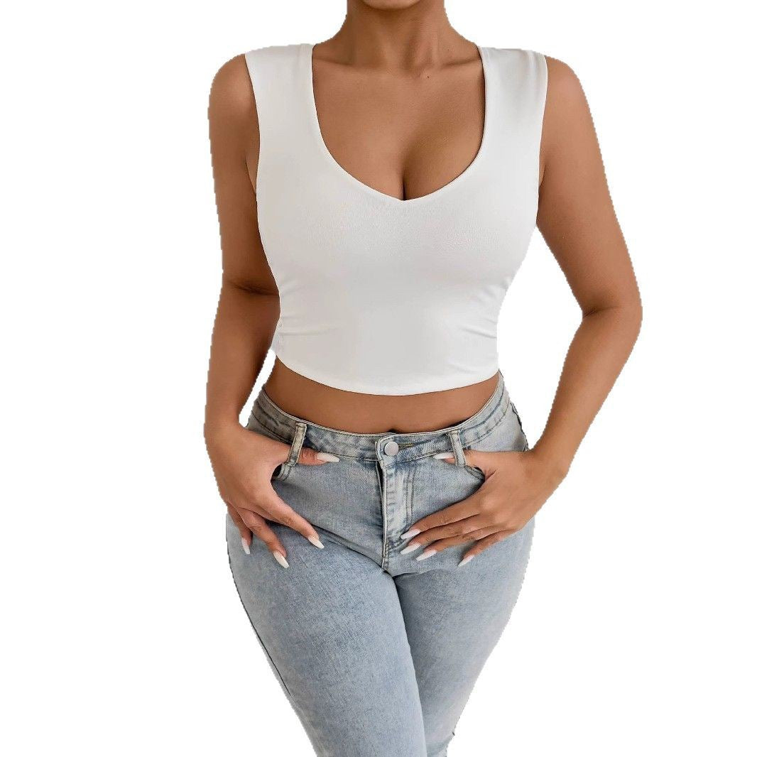 Dame Crop-top med V-udskæring og elegante sideslids Skovae