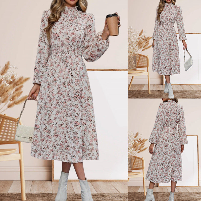 Dame Midikjole med elegant stålkrave og floral dekoration Stilla