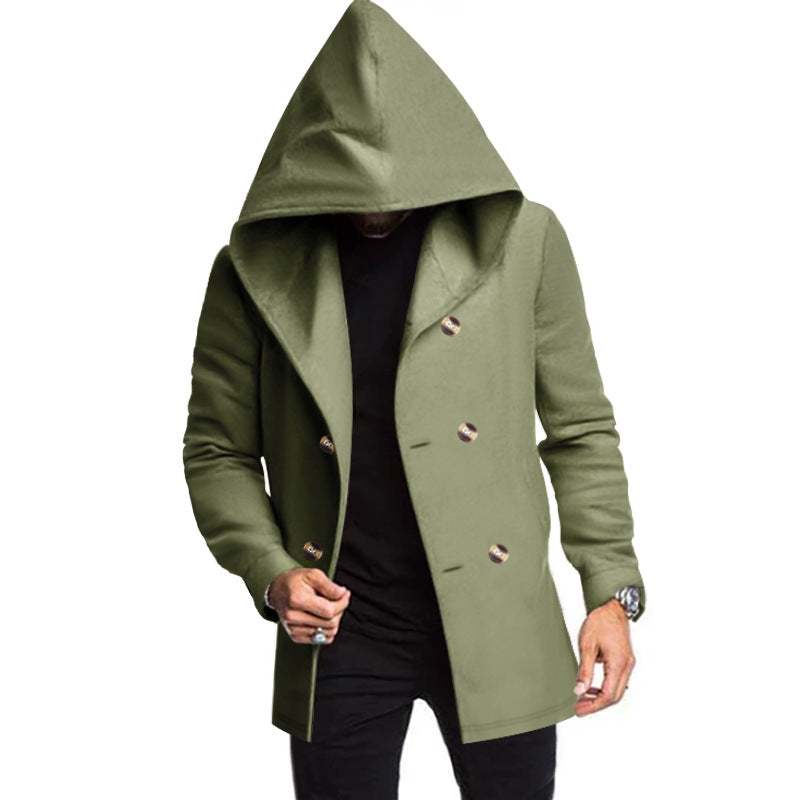 Herrernes fashionable hættefrakke med dobbelt knaplukning og elegante detaljer Stilla
