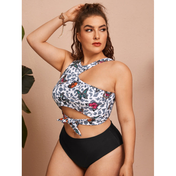 Damer Cut-Out Bikini med moderigtig blomstermønster og højtalje-trusse Skovae