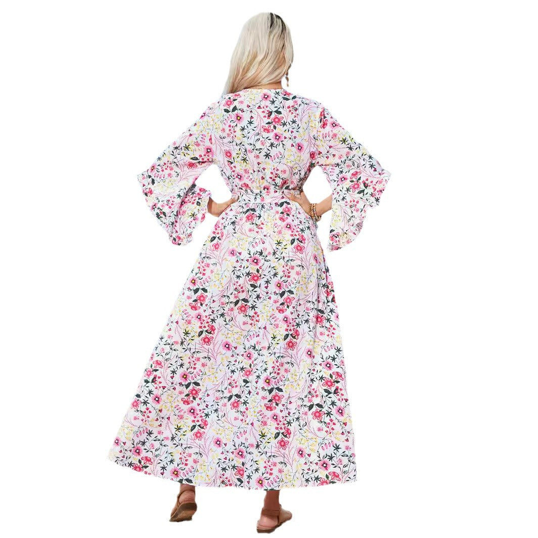 Dame Maxikjole med blomsterprint og elegant taljebælte Stilla