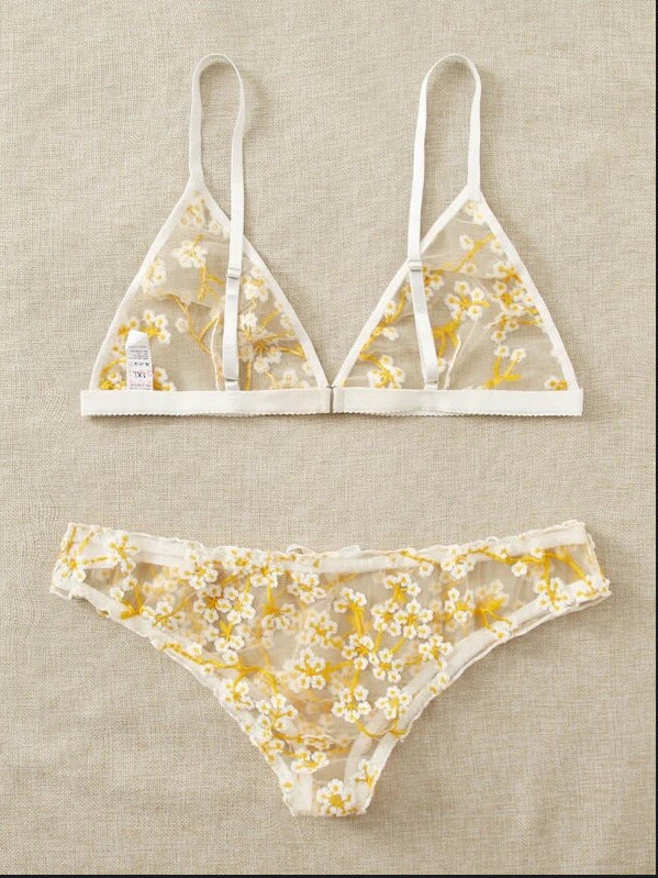 Dame Floral Spidse Bralette og Cheeky Panty Sæt Stilla
