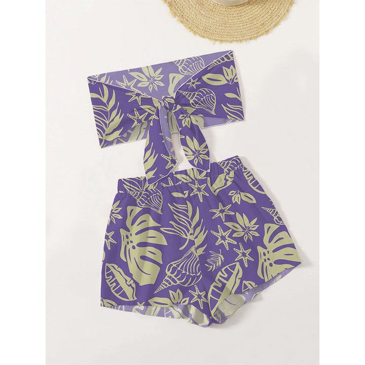 Dame Bandeau-bikini-sæt med legende blad- og muslingemotiv Stilla