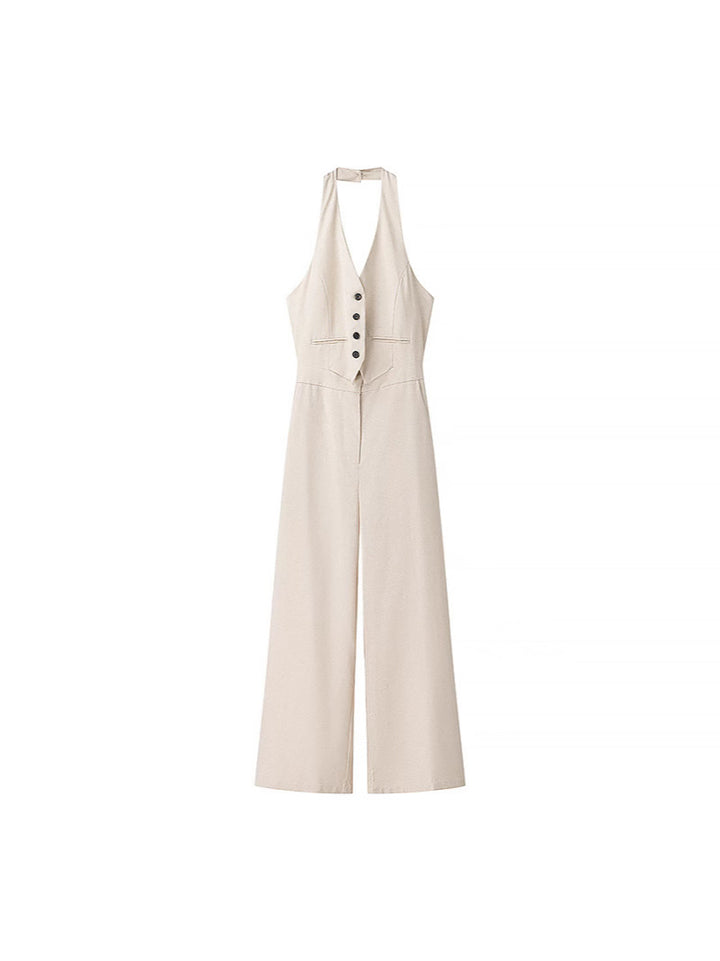Dame jumpsuit med elegant V-udskæring og raffinerede knapdetaljer Stilla